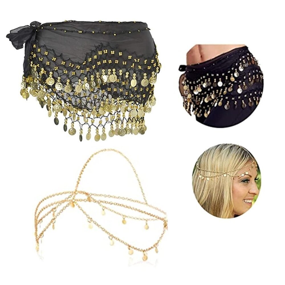 Multi-Row Gold Coin Belly Dance Wrap Hip Scarf Costume Jewelry Head Chain